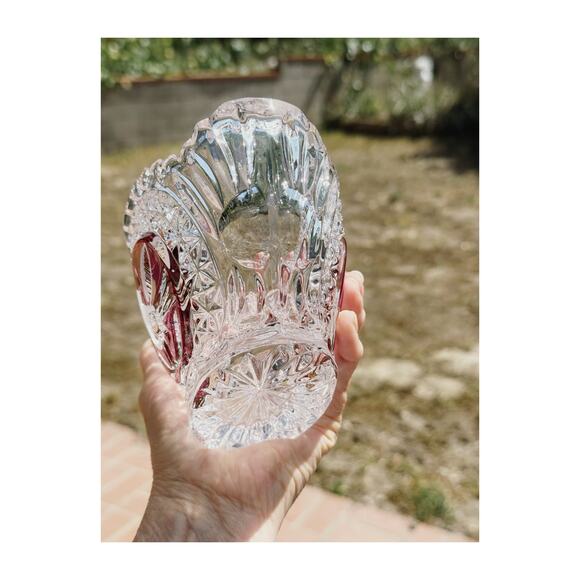 Hofbauer Byrdes Cut Glass Oval Crystal Bowl Red Bird Motif - Picture 7 of 10